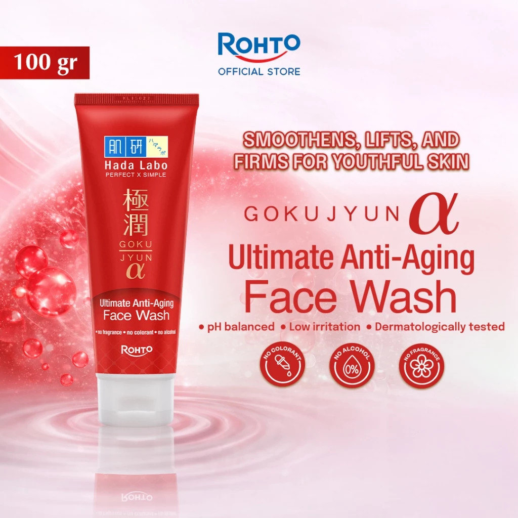 Hadalabo Hada Labo Gokujyun Alpha Ultimate Anti-Aging Face Wash 100 gR MERAH